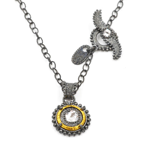 Sterling Silver Necklace Mother of Pearl and Gold Vermail 