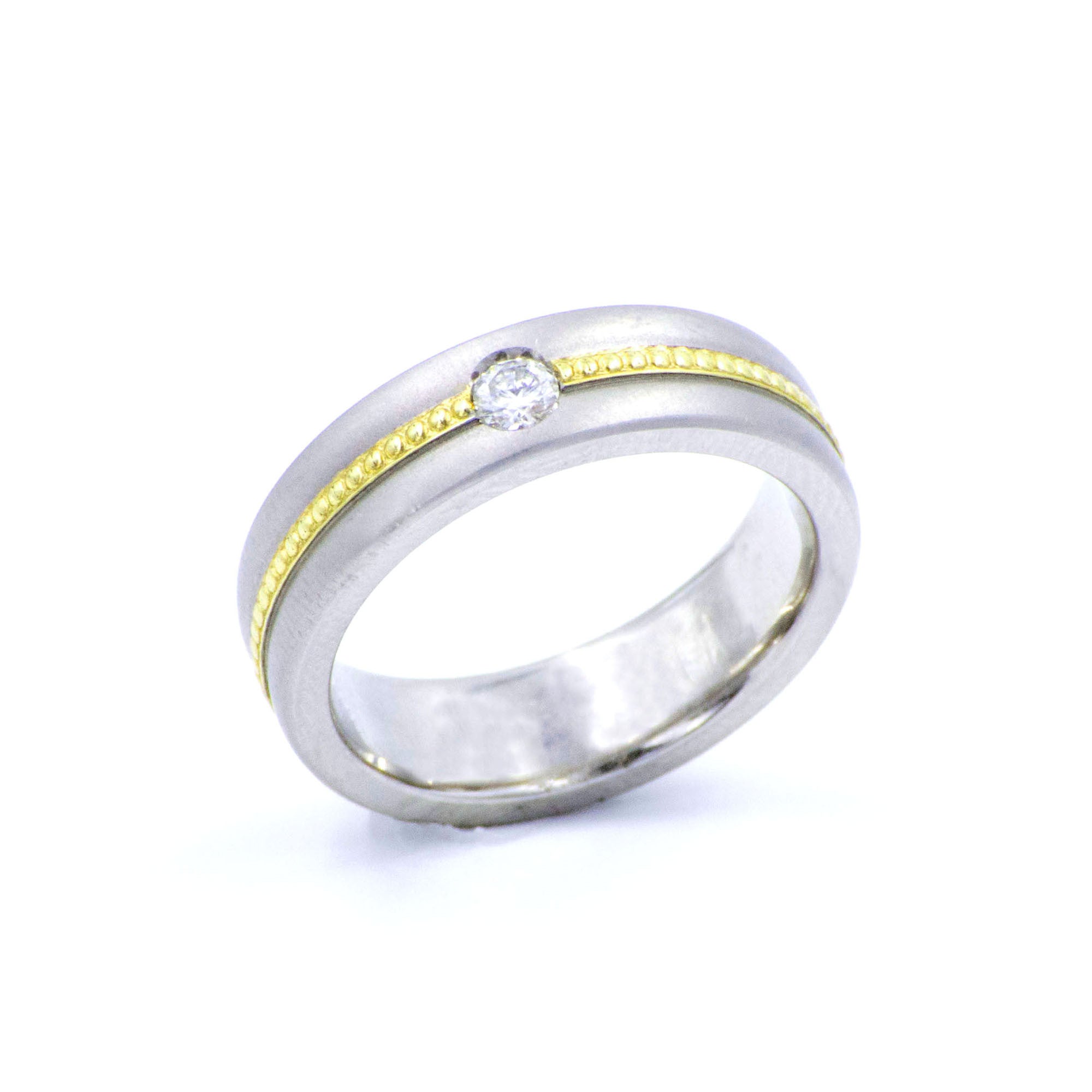 Men's Diamond 14k White and Yellow Gold Wedding Band Eternity Style Rope and Satin Design