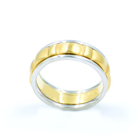 Men's  14k White and Yellow Gold Wedding Band Eternity Style
