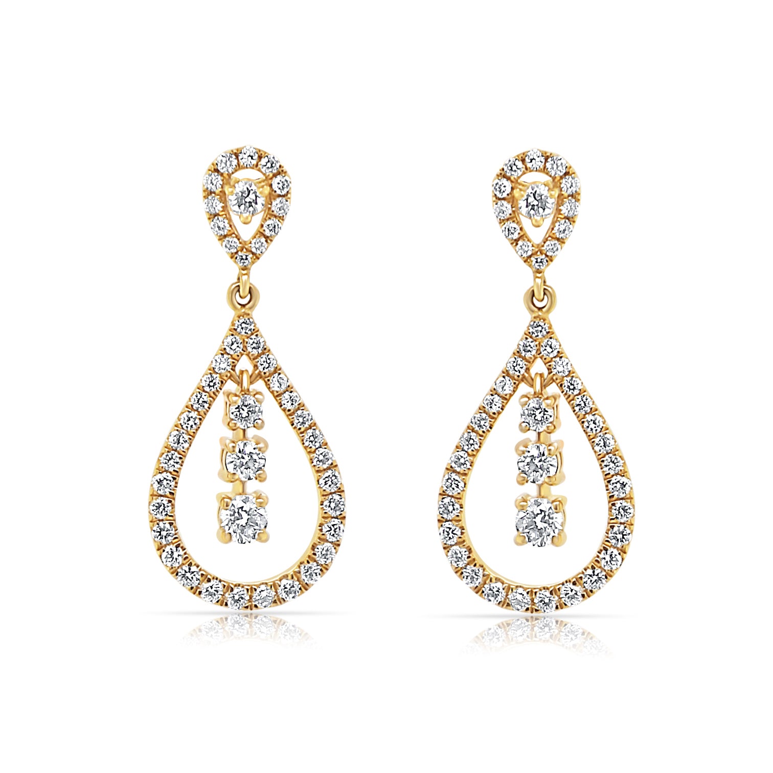 Yellow Gold Teardrop Diamond Fashion Earrings