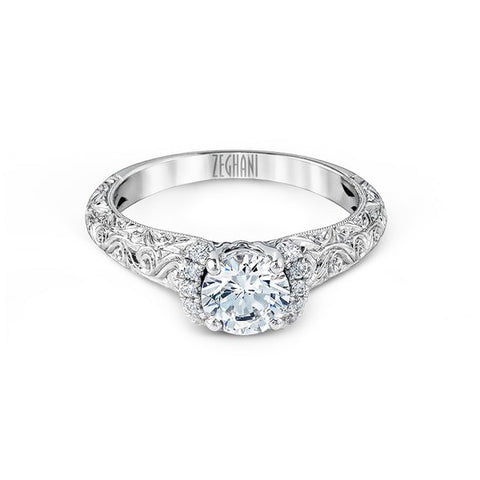 Ladies' Engraved 14k White Gold Engagement Mounting by Simon G
