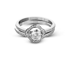 Set of 14k White Gold Pave Engagement Ring and 14k Pave Wedding Band Wrap