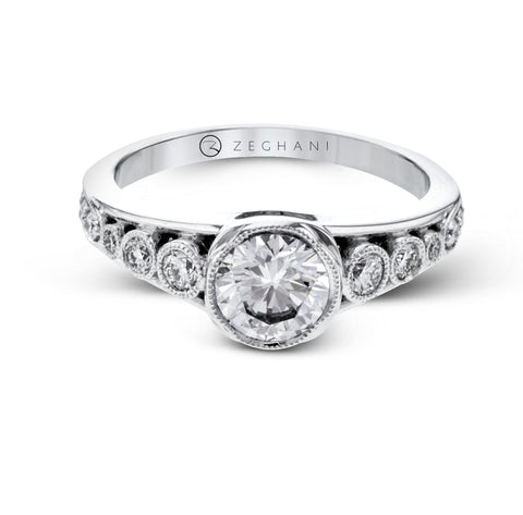14k White Gold Bezel Vintage Diamond Engagement Ring Zeghani by Simon G