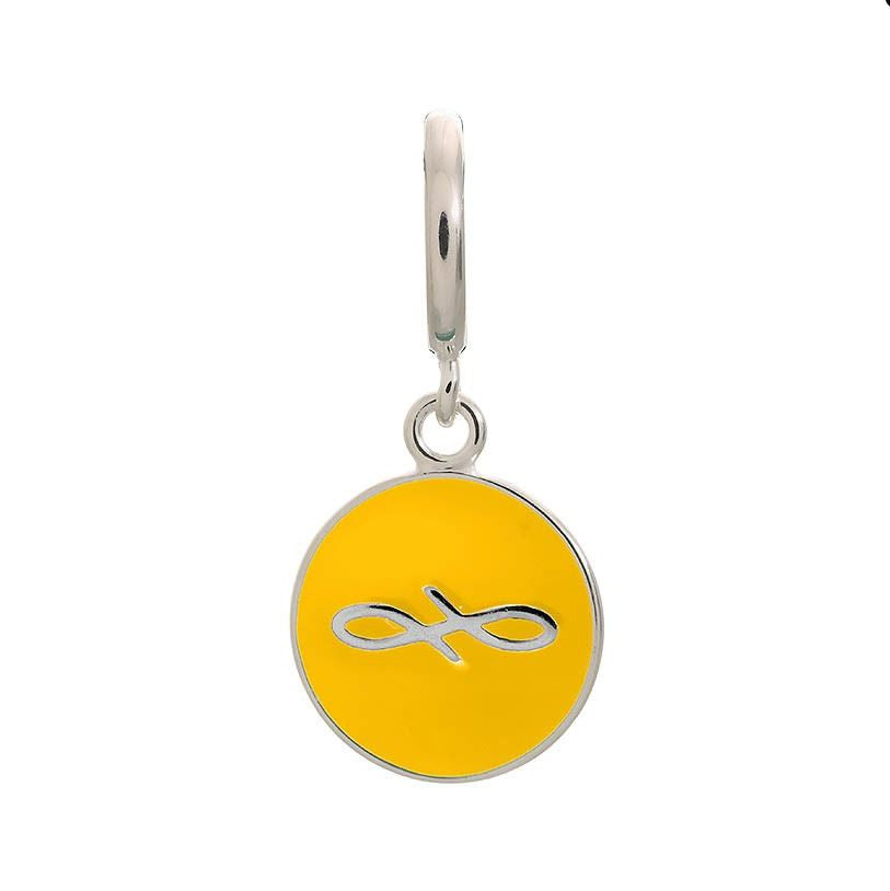 Endless Charm with Bright Yellow Colored Enamel Infinity Sign in Sterling Silver. 