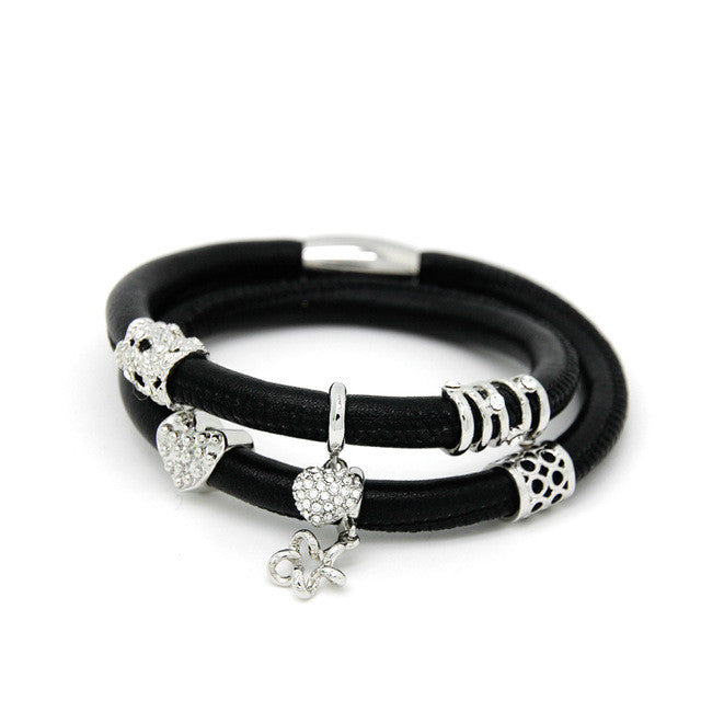 Endless Personalized Collection Leather Bracelet in trendy Black Color with Sterling Silver Clasp