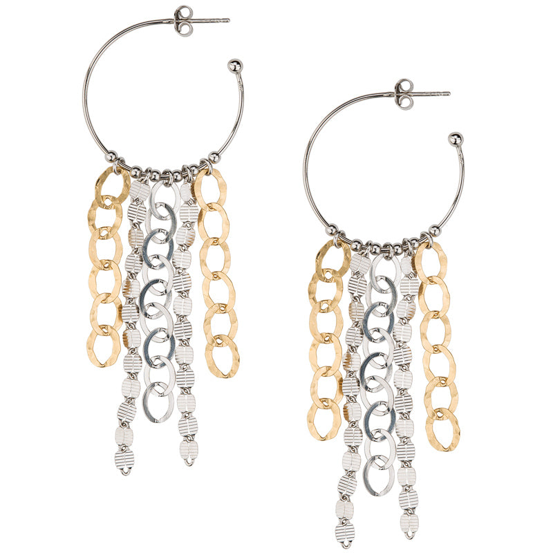 Sterling Silver and Rose Gold Hoop Earrings with Strands
