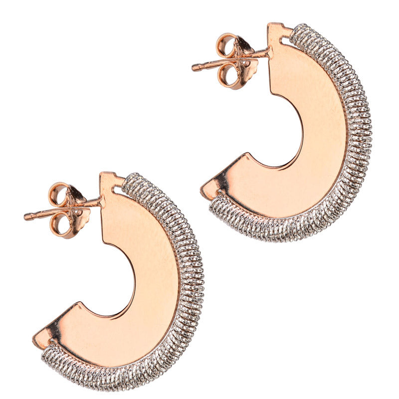 Rose gold and sterling silver solid hoop fashion earrings