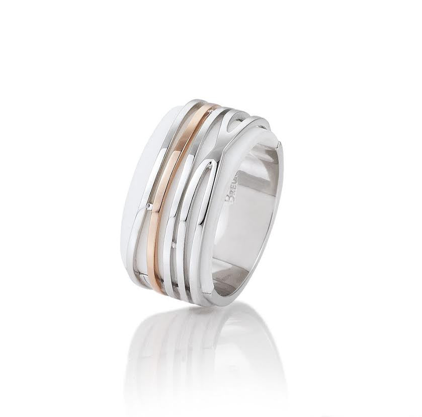 Sterling silver ring with rose gold accents and white agate base by Breuning