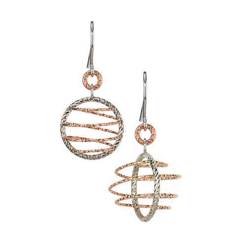 Sterling Silver and Rose Gold Vermail Double Orbit Earrings