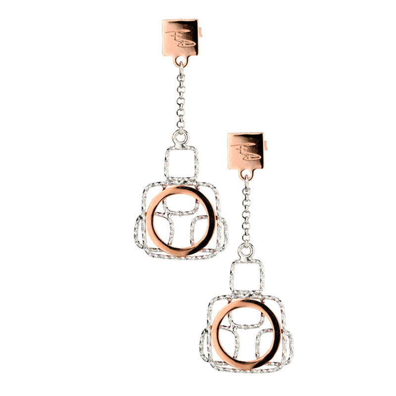 Sterling Silver and Rose Gold Geometric Fashion Earrings by Frederic Duclos