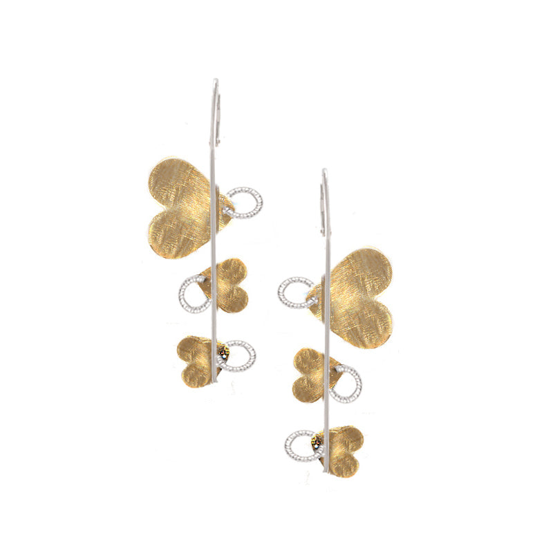 Sterling Silver and Yellow Gold Hearts Earrings by Jewelry Designer Frederic Duclos