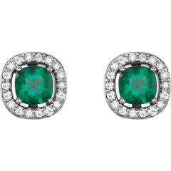 White Gold Chatham Emerald and Diamonds Stud Earrings