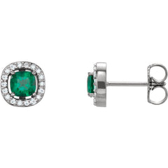 White Gold Chatham Emerald and Diamonds Stud Earrings