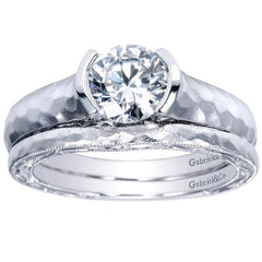 Hammered Finish Contemporary Solitaire Diamond Engagement Mounting