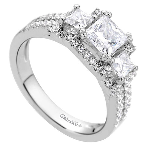 Three Stone Diamond Engagement Pave Set Mounting
