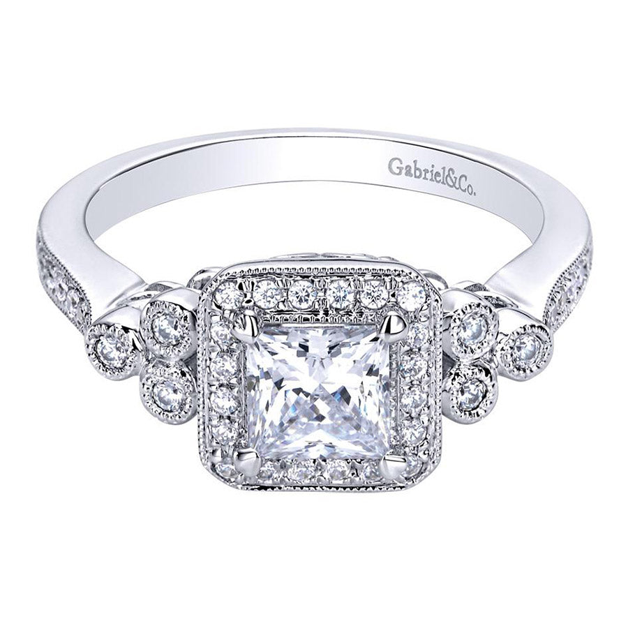 1-Carat Princess Cut Solitaire Halo Diamond Shank 18K Rose Gold Ring J