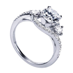 Bypass Floating Halo White Gold Diamond Engagement Ring