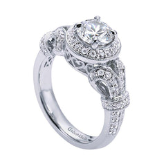 Vintage Style Round Diamond Halo Engagement Mounting