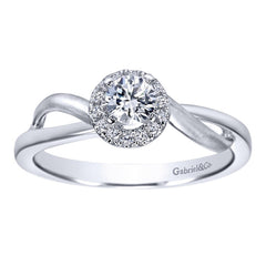 Split Bypass Shank Diamond Halo Engagement Ring