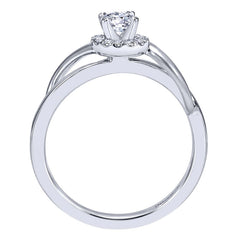 Split Bypass Shank Diamond Halo Engagement Ring