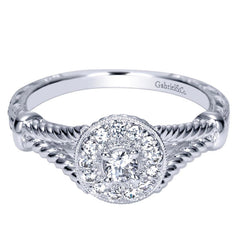 Split Rope Shank Diamond Halo Engagement Ring