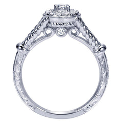 Split Rope Shank Diamond Halo Engagement Ring