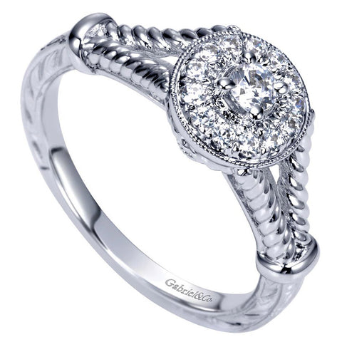 Split Rope Shank Diamond Halo Engagement Ring