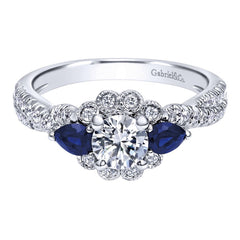 Diamond and Blue Sapphire White Gold Engagement Ring