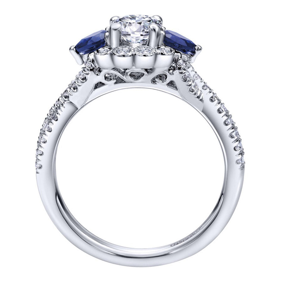 Diamond and Blue Sapphire White Gold Engagement Ring