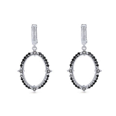Sterling Silver, Diamonds and Black Spinel Drop Earrings
