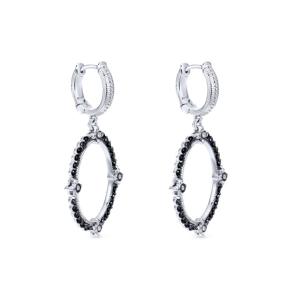 Sterling Silver, Diamonds and Black Spinel Drop Earrings