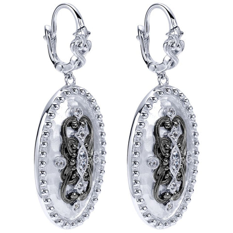 Sterling Silver, White Sapphires and Black Rhodium Filigree Earrings