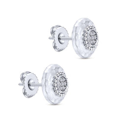 Sterling Silver, White Sapphires and Hammered Finish Stud Earrings