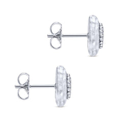 Sterling Silver, White Sapphires and Hammered Finish Stud Earrings