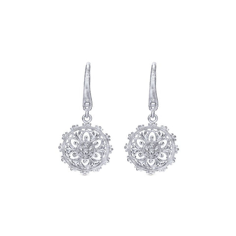 Sterling Silver and Diamonds Filigree Earrings