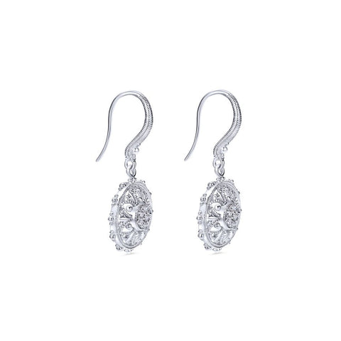 Sterling Silver and Diamonds Filigree Earrings