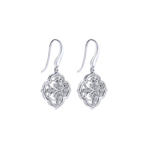 Sterling Silver, Diamonds and Filigree Drop Earrings