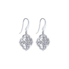 Sterling Silver, Diamonds and Filigree Drop Earrings