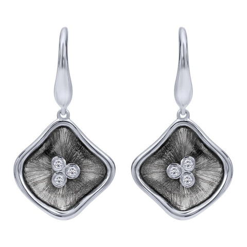 Sterling Silver, Diamonds and Black Rhodium Drop Earrings