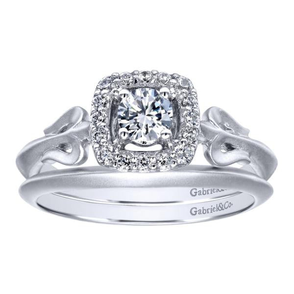 Gabriel and Co White Gold Curved Band and Engagement Ring Set