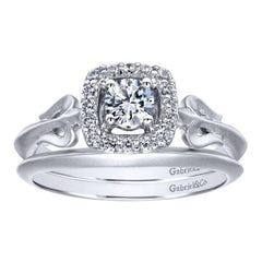 Gabriel and Co White Gold Curved Band and Engagement Ring Set