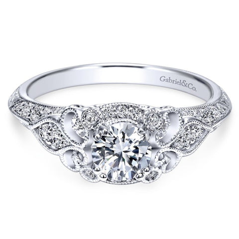 Ladies' Vintage Inspired 14k White Gold Diamond Engagement Ring by Gabriel