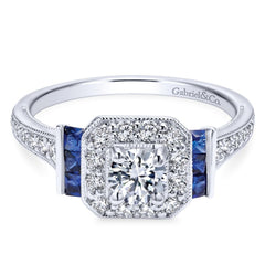 Ladies' 14k White Gold Diamond and Sapphire Engagement Ring by jewelry Designer Gabriel and Co