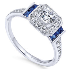 Ladies' 14k White Gold Diamond and Sapphire Engagement Ring by jewelry Designer Gabriel and Co