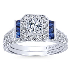 Ladies' 14k White Gold Diamond and Sapphire Engagement Ring by jewelry Designer Gabriel and Co