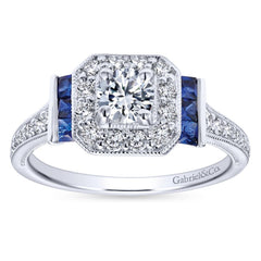 Ladies' 14k White Gold Diamond and Sapphire Engagement Ring by jewelry Designer Gabriel and Co