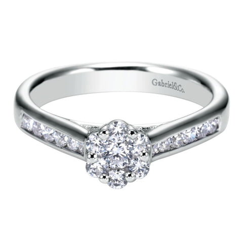 Ladies' Cluster 14k White Gold Diamond Engagement Ring by bridal jewelry designer Gabriel and Co