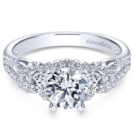 Ladies' Raised Shoulders 14k White Gold Pave and Split Shank Diamond Engagement Ring by Bridal Jewelry Designer Gabriel and Co