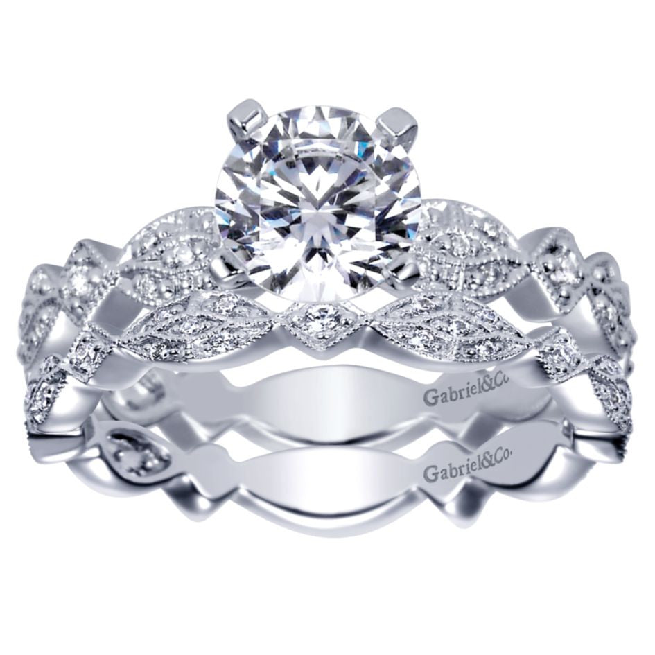 Ladies' Romantic 14k White Gold Diamond Engagement Mounting by Gabriel and Co