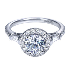 Ladies' Baguette and Pave 14k White Gold Diamond Engagement Ring